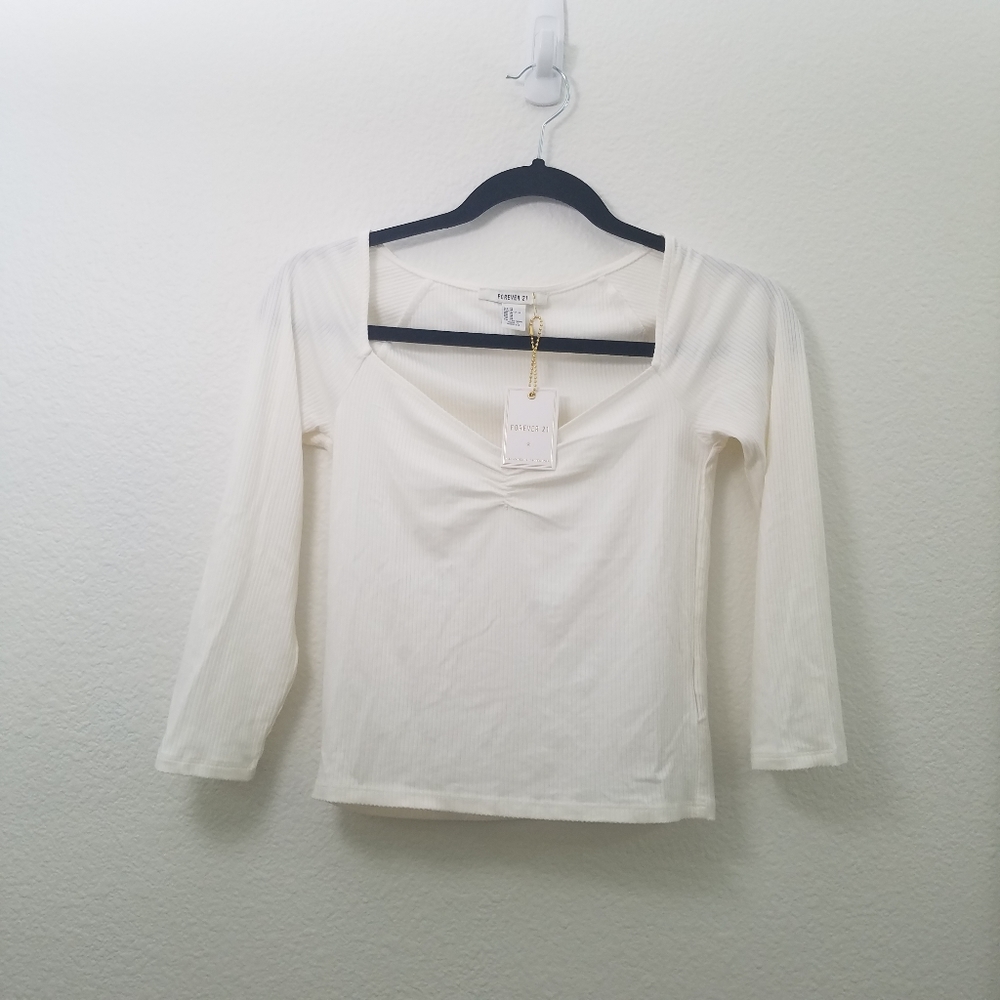NWT Forever 21 Ivory 3 Quarter Sleeve Top Size M